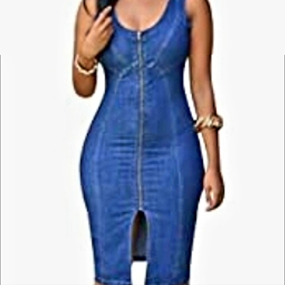 Jean Bodycon Front Zipper Dress